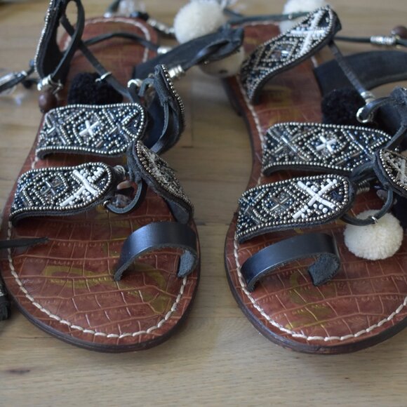Sam Edelman Womens Beaded Flat Sandals with Ankle Wrap Ties - Picture 9 of 10